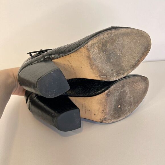 Rag & Bone Harrow Black Croc Embossed Leather Ankle Boots - Picture 6 of 7